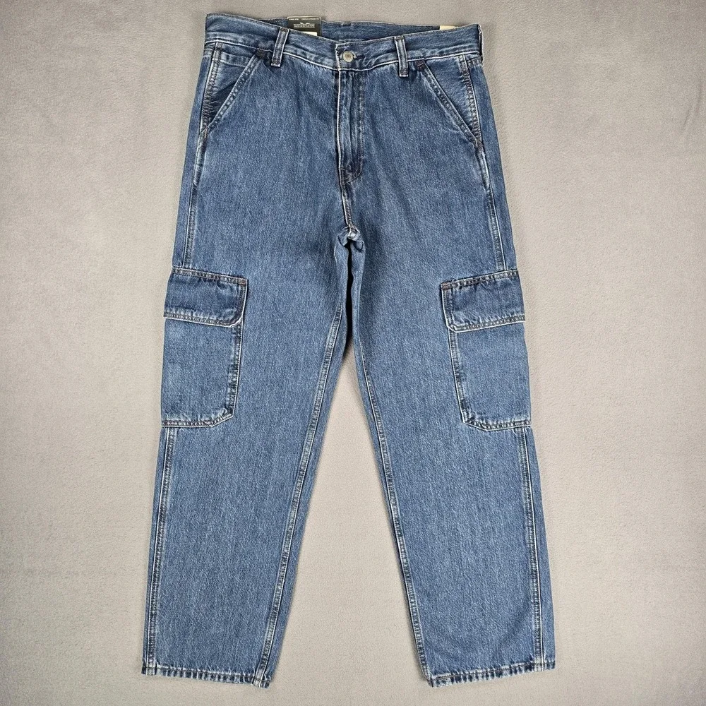 Levis Premium 568‎ Jeans Mens 30x30 Blue Loose Straight Cargo Denim Pants NWT